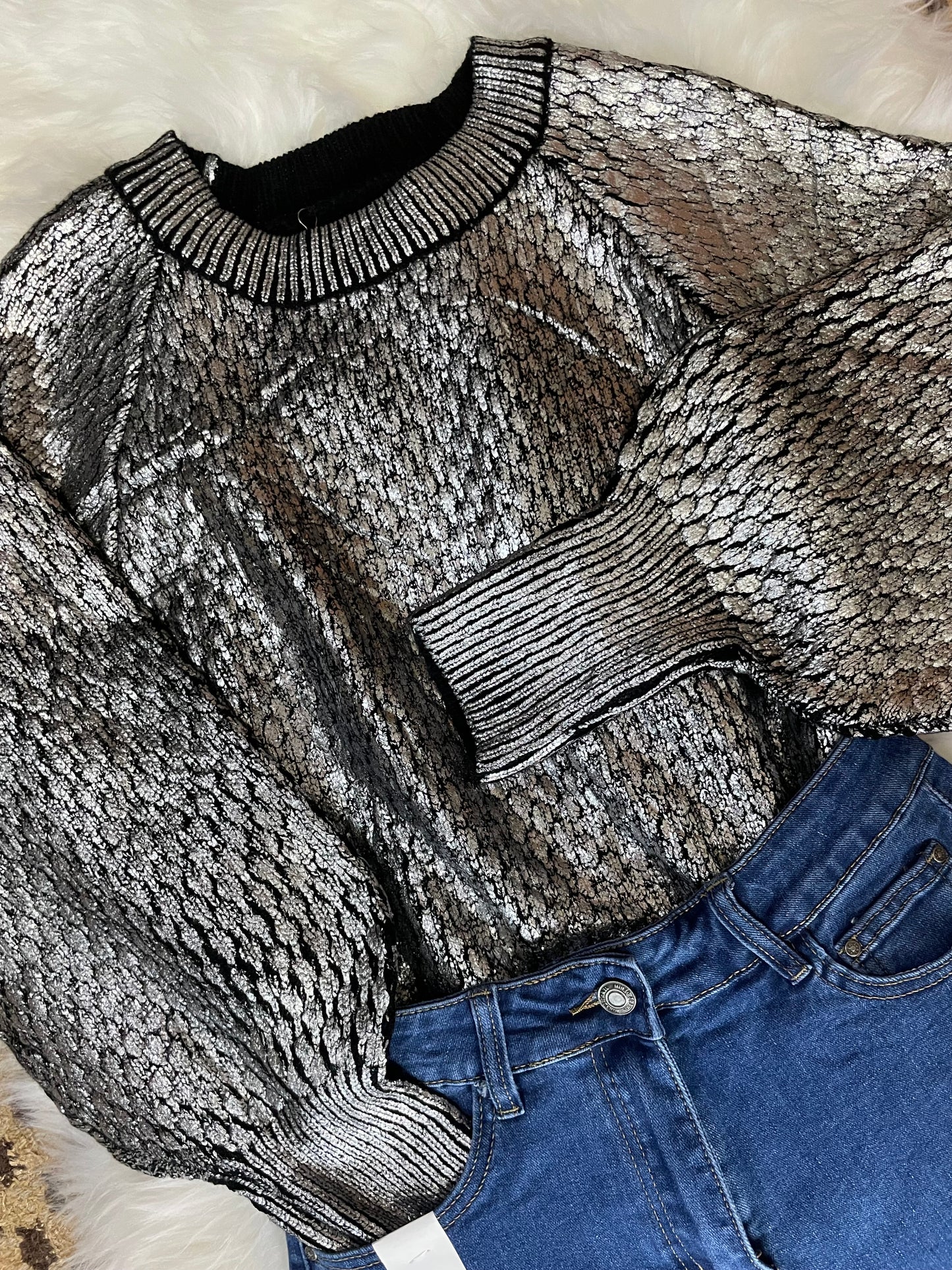 Camisola de malha metalizada