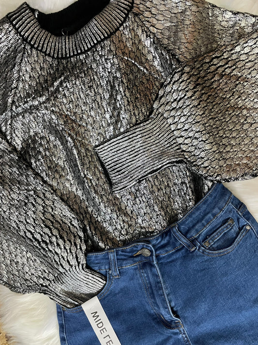 Camisola de malha metalizada